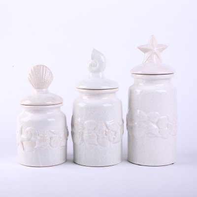 简约创意装饰果储物罐三件套 海洋纹盖瓶家居摆设装饰品摆件 SS0102