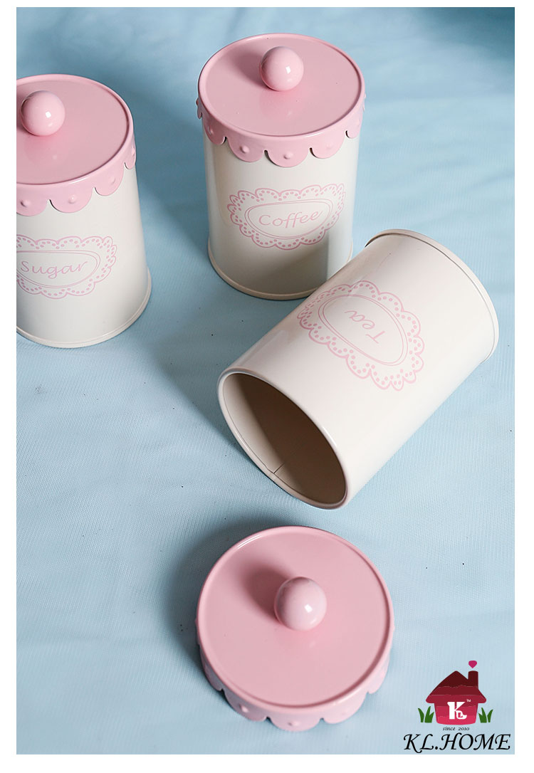 开利欧式铁艺粉色花边系列家居储物咖啡糖茶饼干套装收纳罐预售13