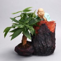 中式禅意空间小沙弥盆栽摆件 平安纳福创意禅意得意洋洋装饰摆件 盆栽摆设家居实用礼品 HN959C