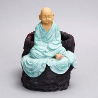 中式禅意空间打坐小沙弥盆栽摆件 平安纳福创意禅意静思装饰摆件 盆栽摆设家居实用礼品 HN966