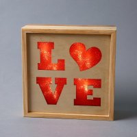 西式浪漫节日礼物正方形LED灯LOVE木盒摆件带树脂小人003A