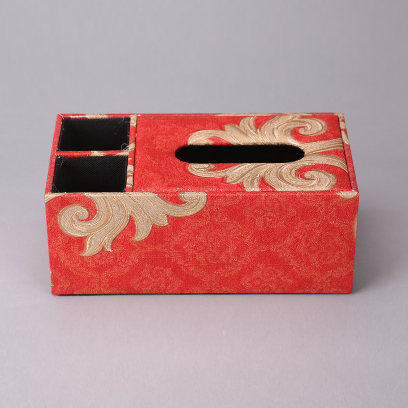 简约皮制多用途长方形红色纸巾盒卧室客厅装饰1