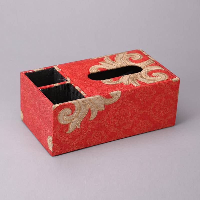 简约皮制多用途长方形红色纸巾盒卧室客厅装饰3