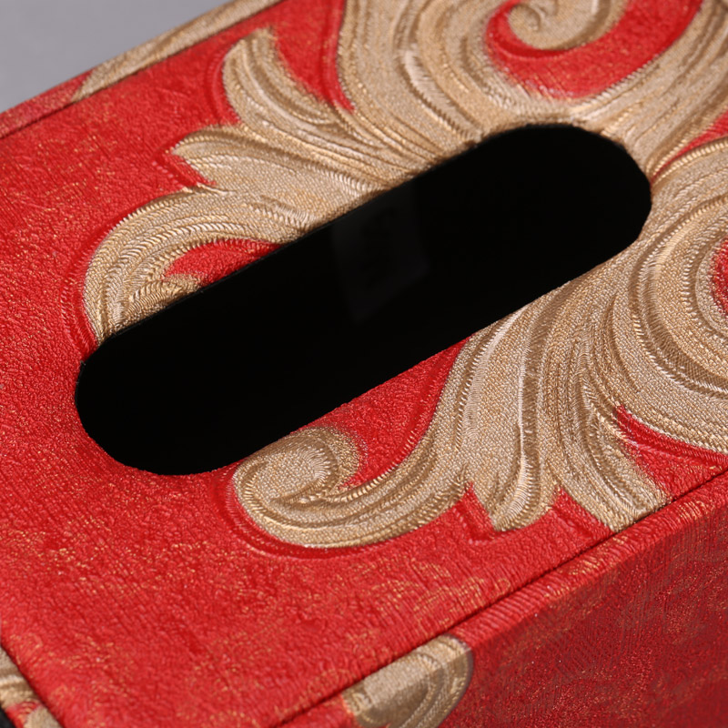 简约皮制多用途长方形红色纸巾盒卧室客厅装饰4