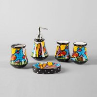 彩色陶瓷卫浴套装五件套 乳液瓶口杯牙刷架肥皂盘新婚礼物669