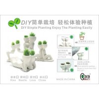 田园创意情侣白瓷草头人绿色小盆栽