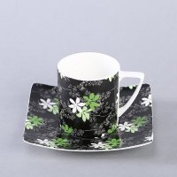 欧式现代简约陶瓷黑花方碟一杯一碟咖啡杯 时尚创意咖啡杯水杯 HHFD