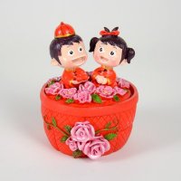 中式温情娃娃小对坐花饰盒   创意家居工艺品DY9256