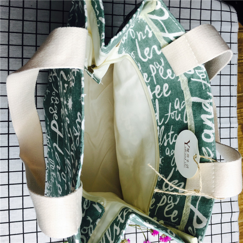 简约字母绿色中号棉布手提袋环保袋4