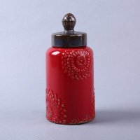 简约创意装饰储物罐摆件 红色美式浮雕盖瓶家居摆设装饰品摆件 SS096