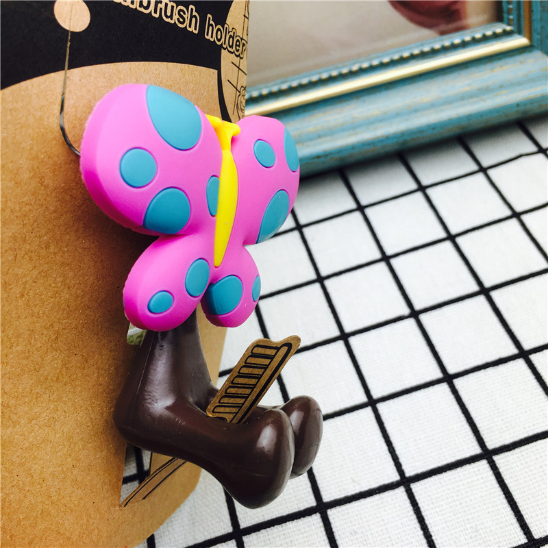 [新利饰品]粉色花蝴蝶 创意吸盘吸墙牙刷架