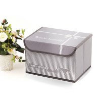 简约条纹烟灰色牛津布衣物收纳盒收纳箱（小号）