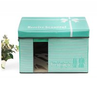 简约条纹绿色牛津布衣物收纳盒收纳箱（大号）