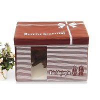 简约条纹褐色牛津布衣物收纳盒收纳箱（大号）