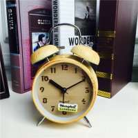 简约复古做旧黄色静音床头打铃钟闹钟 桌面个性创意时钟