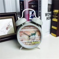 简约复古做旧灰色静音床头打铃钟闹钟 桌面个性创意时钟