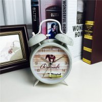 简约复古做旧灰色静音床头打铃钟闹钟 桌面个性创意时钟