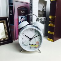 简约复古做旧白色静音床头打铃钟闹钟 桌面个性创意时钟