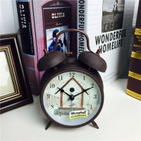 简约复古做旧褐色静音床头打铃钟闹钟 桌面个性创意时钟