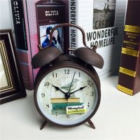 简约复古做旧褐色静音床头打铃钟闹钟 桌面个性创意时钟