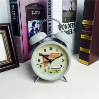 简约复古做旧灰色静音床头打铃钟闹钟 桌面个性创意时钟