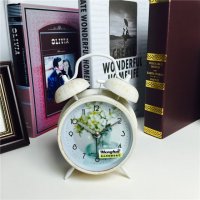 简约复古做旧白色静音床头打铃钟闹钟 桌面个性创意时钟