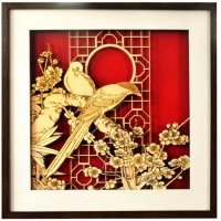 中式古典喜鹊手工木拼画有框挂壁画客厅书房卧室装饰画