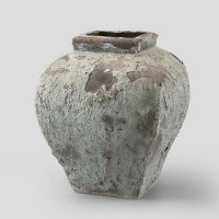 简约复古高温做旧正方形陶器装饰陶罐YM-BL（含税含木架费含广州运费）