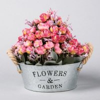 17公分圆花盆 七月玫瑰玫红色	铁皮+绢布