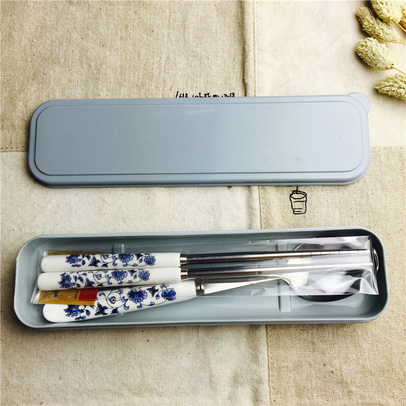 青花瓷不锈钢便携餐具筷勺套装筷子勺子实用便携餐具1