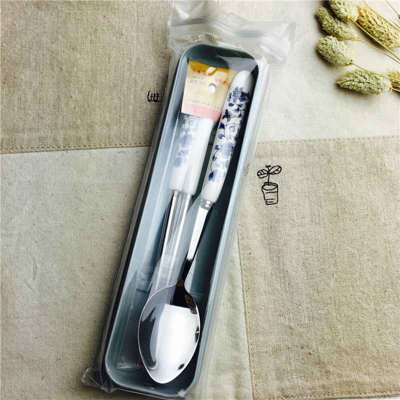青花瓷不锈钢便携餐具筷勺套装筷子勺子实用便携餐具5