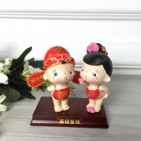 欢喜亲亲小对木座摆件 创意家居工艺品DY9604