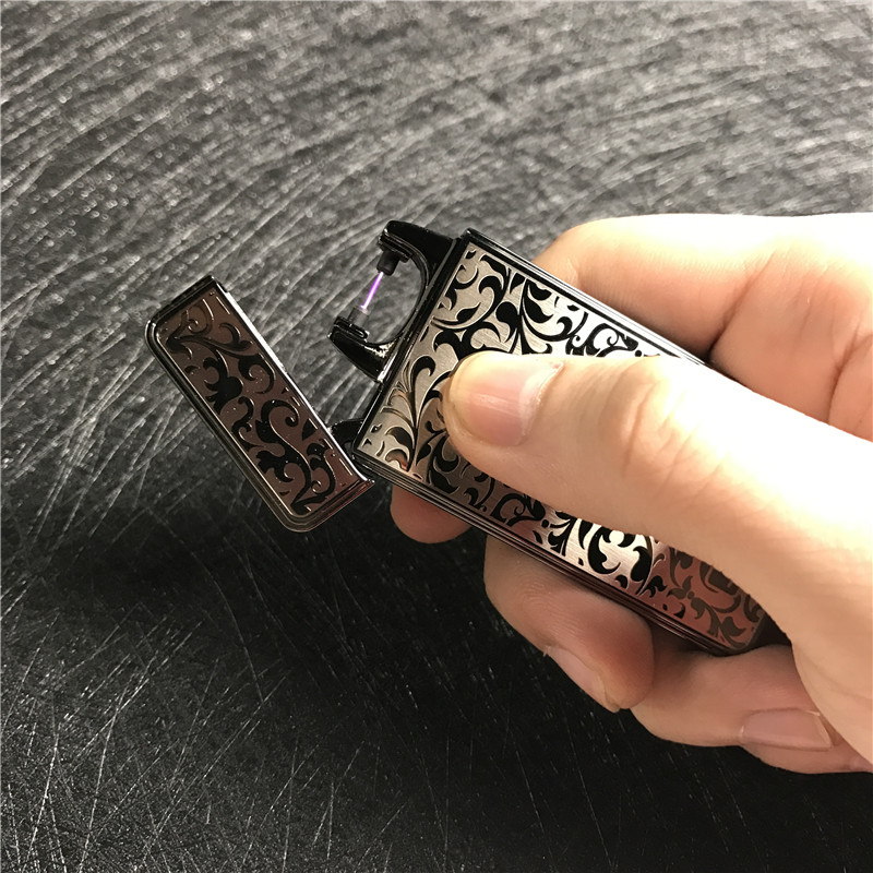 usb充电打火机男士超薄防风创意个性脉冲电流电子点烟器银色4