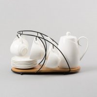 空中花园大号螺纹杯套装CH015D 陶瓷+木+铁