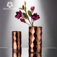 褐色 菱凹纹圆瓶 玻璃花盆花器时尚玻璃花瓶摆件