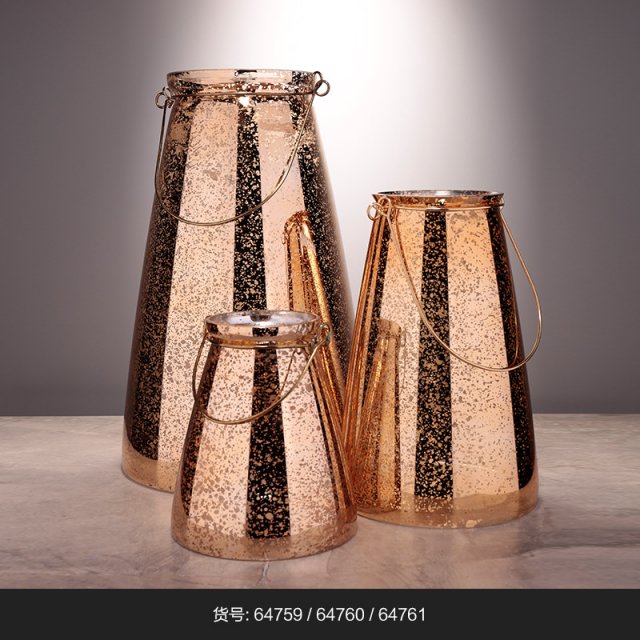 金色玻璃花盆花器时尚玻璃花瓶摆件