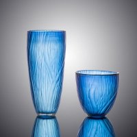 现代简约蓝色手工吹制玻璃花瓶落地 时尚家居客厅样板房摆设装饰