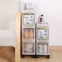 带滑轮抽屉式夹缝收纳柜塑料窄柜缝隙整理储物柜零食厨房置物架两层