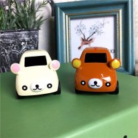 模型车 Q版熊动物合金模型玩具车两件套