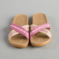 织带条纹拖鞋	橡胶,布