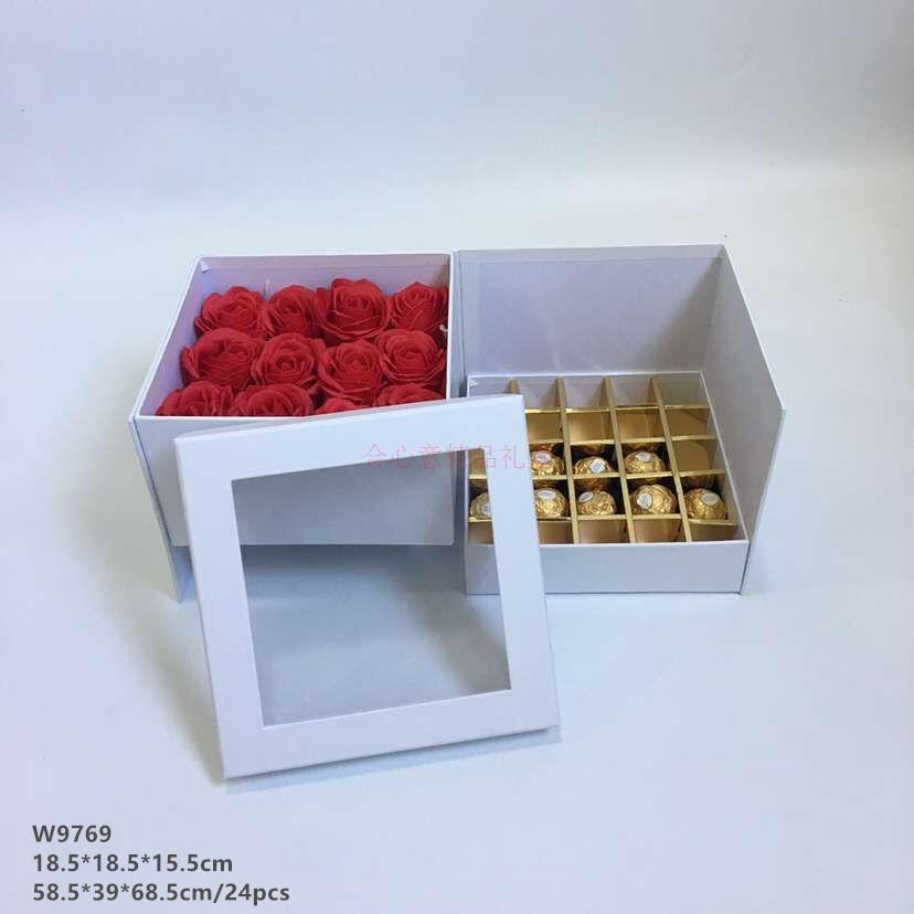 正方双层旋转盒 PVC 开窗鲜花包装 巧克力零食礼品盒婚庆礼盒2