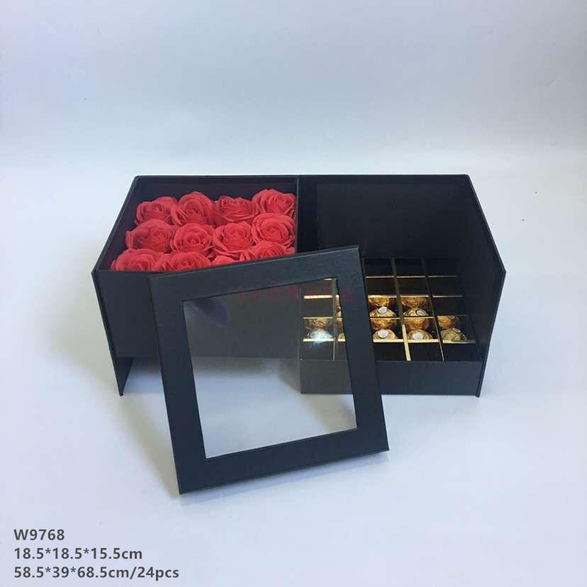 正方双层旋转盒 PVC 开窗鲜花包装 巧克力零食礼品盒婚庆礼盒1