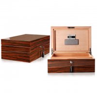 SIKARLAN西格朗黑檀木皮雪茄保湿盒 雪松木整体全实木雪茄盒带电子湿度计的雪茄箱