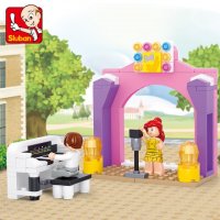 小鲁班M38-B0521积木 益智拼装玩具 粉色小镇 女孩钢琴独奏