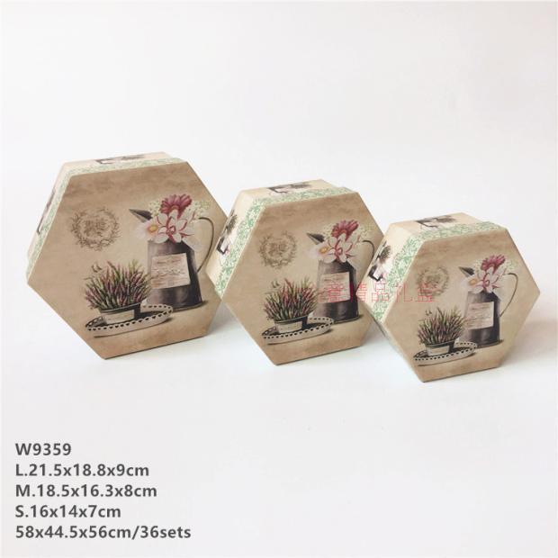 新款欧式复古装饰八角形礼品包装盒三件套礼盒 花盒香皂盒鲜花盒1