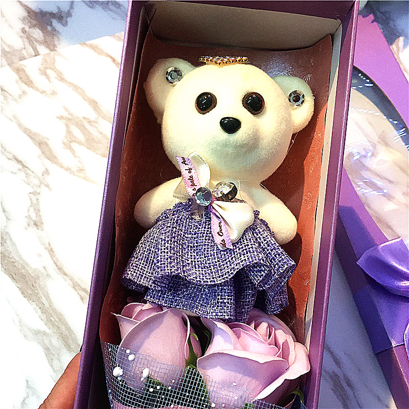 圣诞节生日礼物女生小礼品长盒公主小熊玫瑰仿真花2