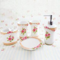 FarmHouse时尚爱丽丝玫瑰花卫浴五件套洗漱套装 新婚礼物1558