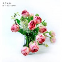 满庭芳花艺新品仿真花玻璃花器假水简约风格风信子枯枝郁金香客厅家具样板间装饰桌上绢花假花摆件