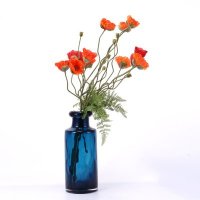 家居室内仿真花艺装饰摆放 红色虞美人仿真花配蓝色陶瓷瓶MTF-BL1406016