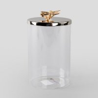 现代简约金色蜻蜓盖透明玻璃容器装饰瓶收纳瓶（大）
